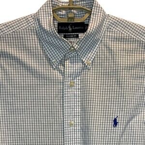 Ralph Lauren Button Down Shirt 16 34/35 Men's Blue White Windowpane Classic Fit